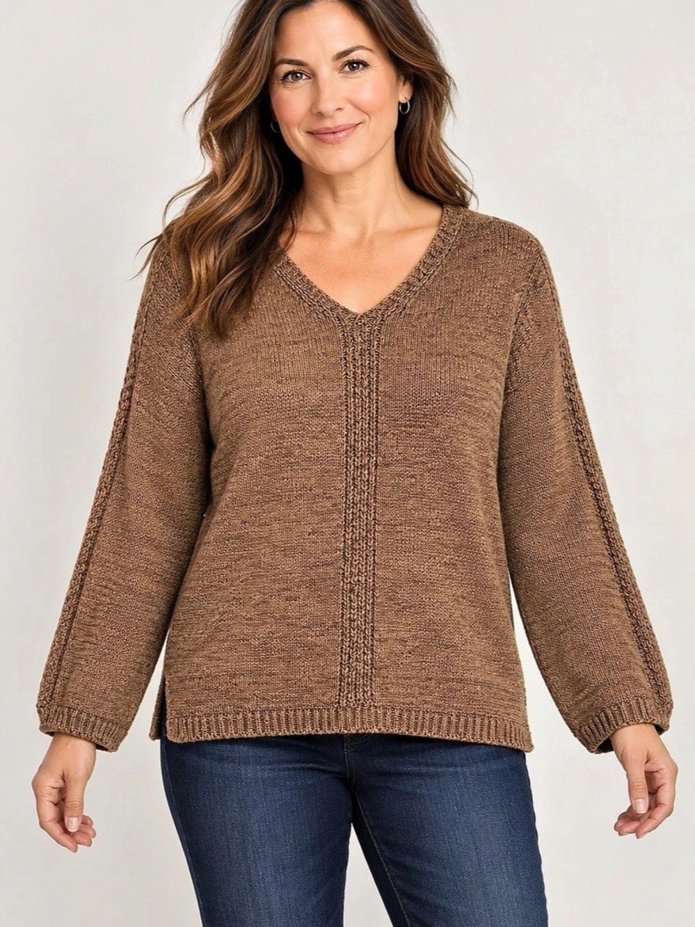 Chico's Brown V-Neck Sweater Size 2 Like New